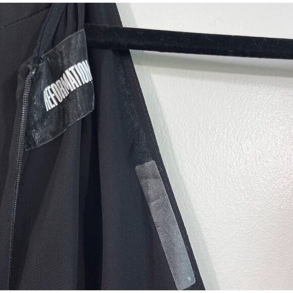 Reformation Positano Black Semi-Sheer Georgette V-Neck Midi Dress 2P - Picture 8 of 9